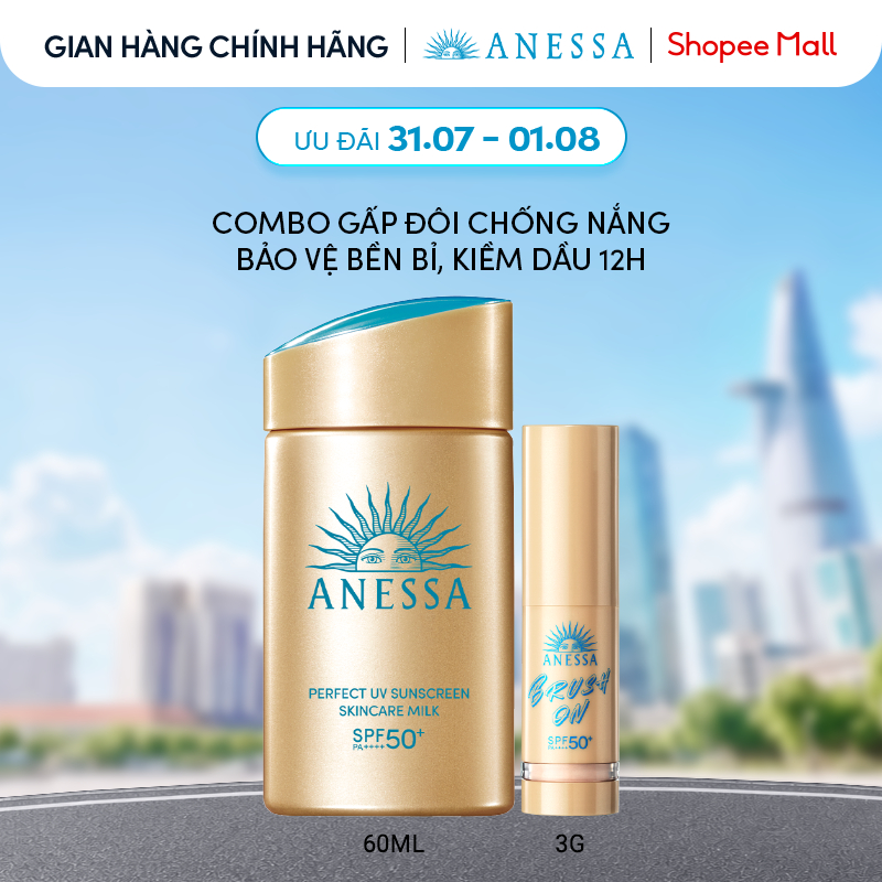 Combo gấp đôi bảo vệ, sữa chống nắng và phấn phủ bảo vệ bền bỉ, kiềm dầu 12H
