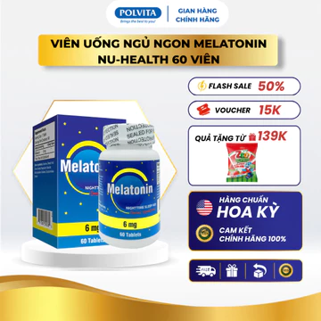 Viên uống ngủ ngon Melatonin Nu-Health giúp điều hòa giấc ngủ, giảm căng thẳng 60 viên