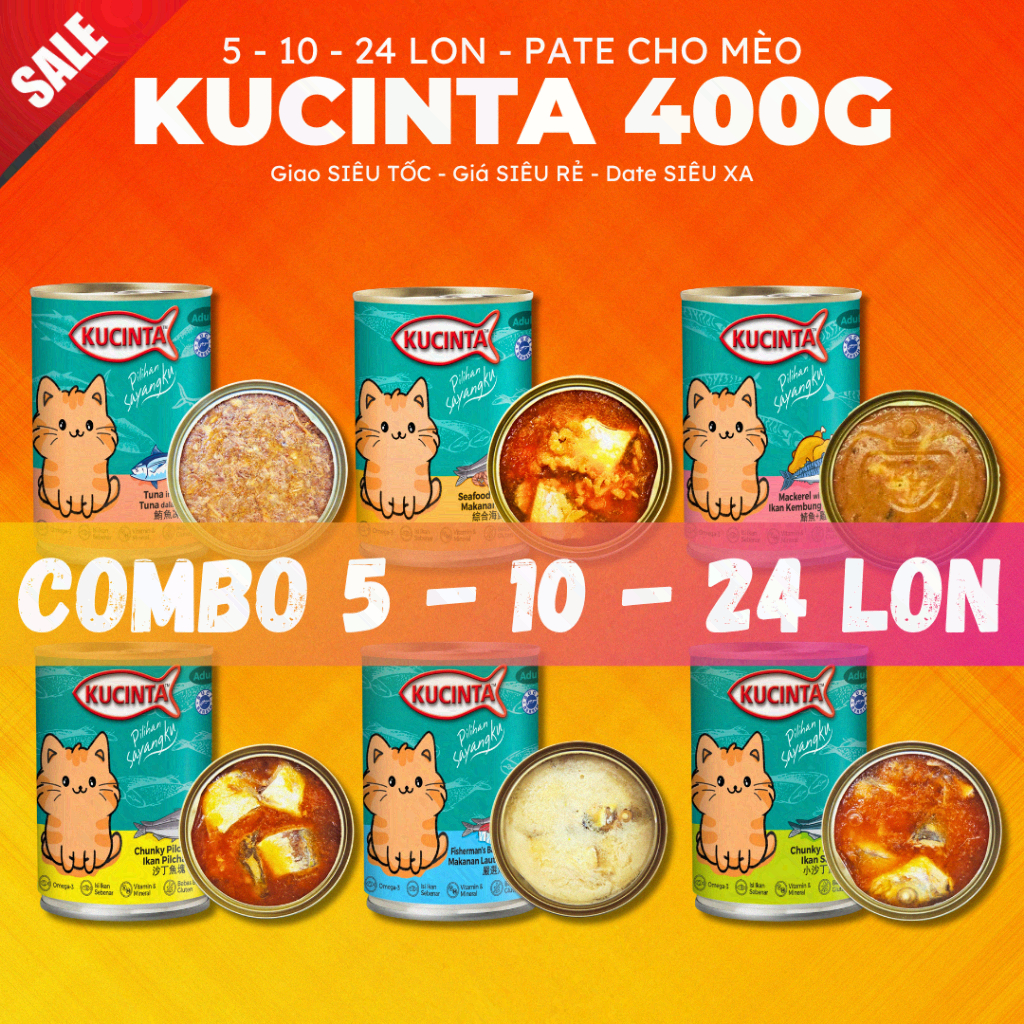 [5-10-24 LON] PATE KUCINTA 400G - Pate cho mèo date mới, combo tiết kiệm, giá rẻ