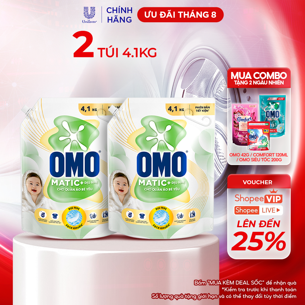OMO Matic Nước Giặt Cho Quần Áo Bé Yêu – Combo 2 Túi 4,1kg