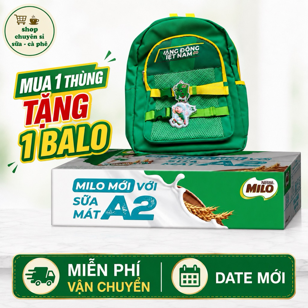 (Tặng Thêm Balo Cao Cấp) Sữa Lúa Mạch Milo A2 110ML (48Hộp x 110ML) Vị ...