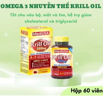 MediUSA Krill Oil (60 Viên) Dầu Nhuyễn Thể,Bổ Sung Omega 3, Hỗ Trợ Tim Mạch, Bổ Mắt, Bổ Não
