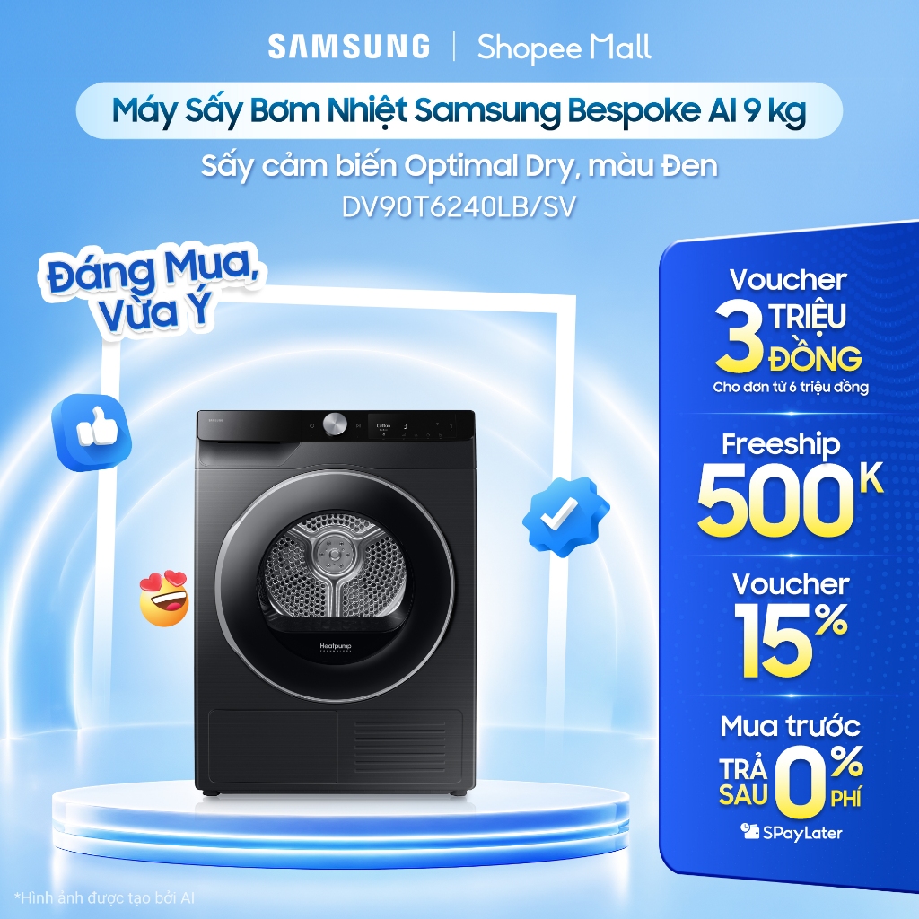 Máy sấy bơm nhiệt Samsung Bespoke AI màu đen