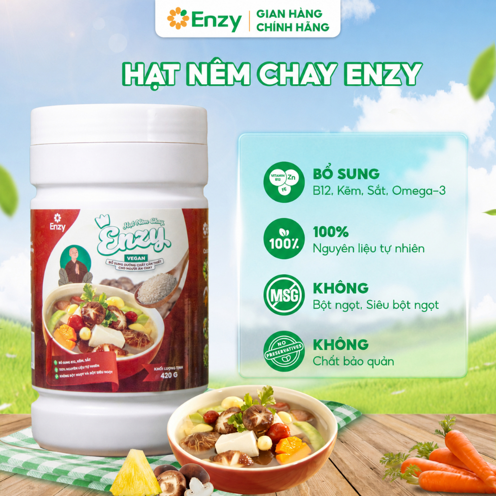 Hạt Nêm Chay Enzy Hộp 420g - Không Chất Điều Vị - Gia Vị Thuần Chay