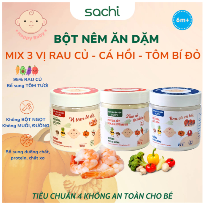 [BỘT NÊM CHO BÉ] Combo 3 vị Bột nêm ăn dặm Sachi - Hũ 90G, 100% rau củ sạch, không bột ngọt