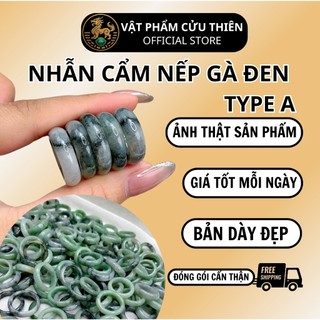 [ĐÃ KIỂM-ĐỊNH] Nhẫn Cẩm-Thạch nếp Gà Đen phớt xanh, bản dày đẹp, size 17-18-19mm, Vật Phẩm Cửu Thiên
