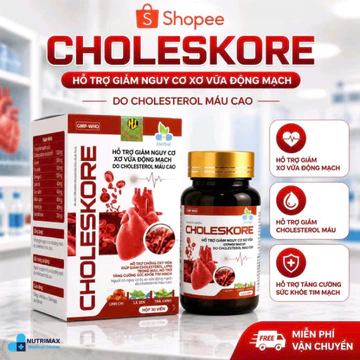 CHOLESKORE Hộp 30 Viên- Hỗ Trợ Giảm Cholesterol, Giảm Triglycerid Máu, Hỗ Trợ Giảm Nguy Cơ Xơ Vữa Động Mạch, Bảo Vệ Tim