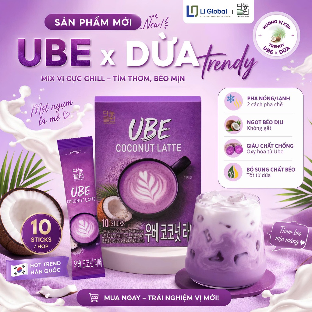 Bột Ube Coconut Latte  Danongwon Hàn Quốc - đồ uống hot trend màu tím