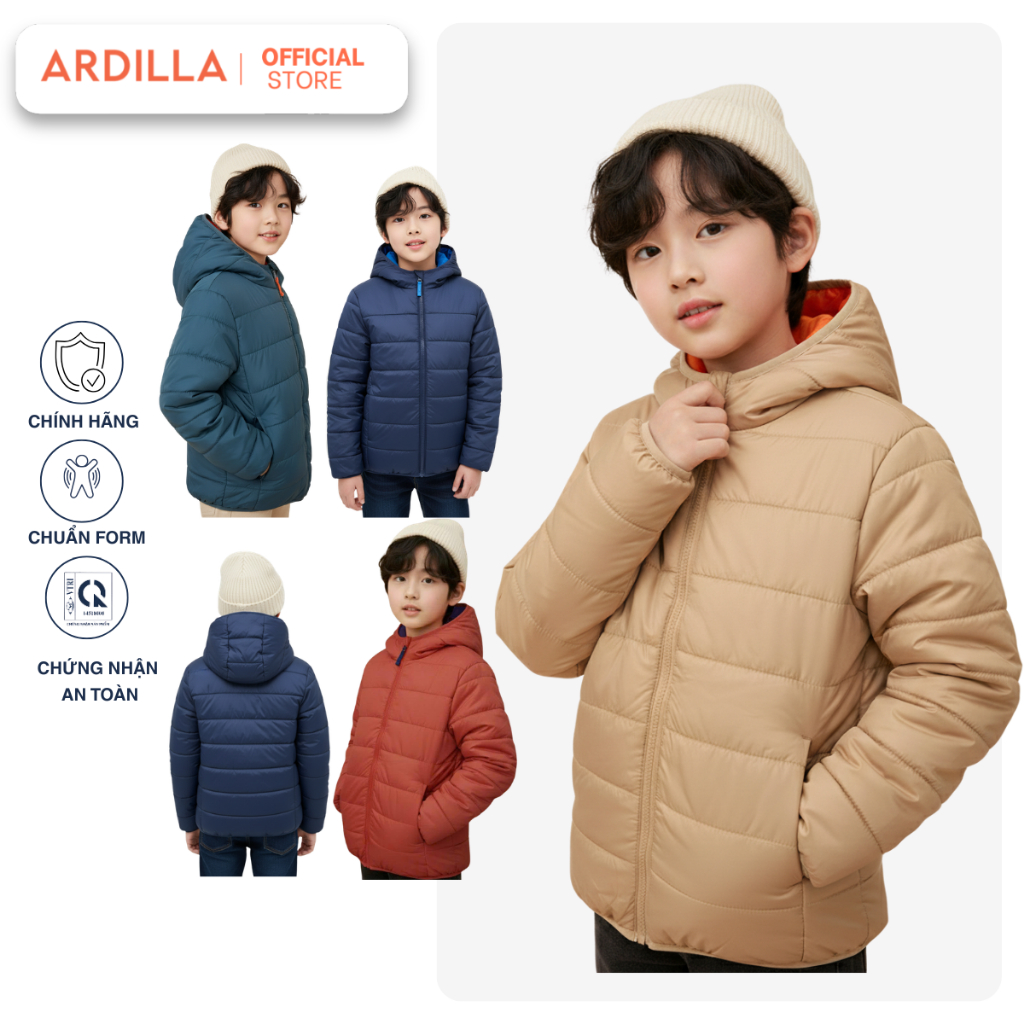 Áo Khoác Phao Bé Trai ARDILLA 20kg -65kg Thiết Kế 3 Lớp Dày Dặn, Giữ Ấm Cản Gió Tốt, Kiểu Dáng Khỏe Khoắn TE4305/KE4304