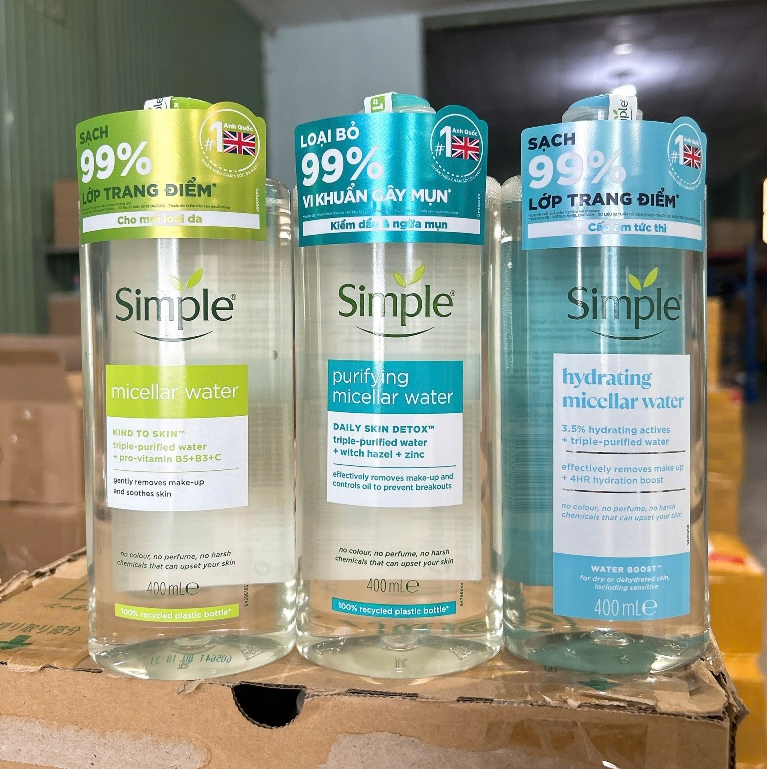 [Tem Phụ] Nước Tẩy Trang Simple MICELLAR WATER 400ml Làm Sạch Sâu Dịu Nhẹ Màu Xanh Dương, Xanh Lá Phù Hợp Da Nhạy Cảm | BigBuy360 - bigbuy360.vn