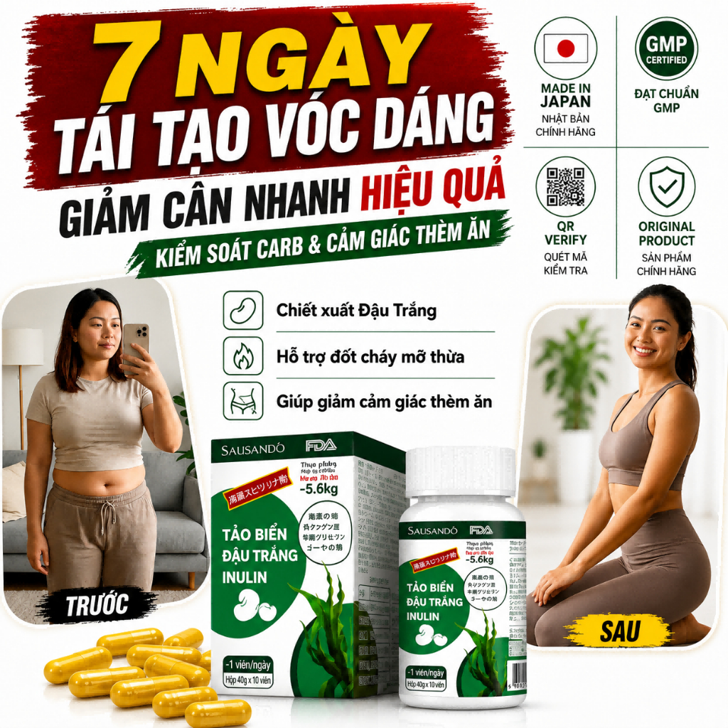 viên uống tảo biển trắng SAUSANDO CLA hỗ trợ kiểm soát cân nặng giảm cảm giác thèm ăn tự nhiên