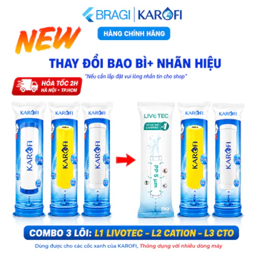 Combo 3 Lõi 123 Smax Duo Karofi (Lõi 2 Cation To - Lõi 3 CTO Lưới) Dành cho Nước Giếng Nước Cứng Hoặc Nhiễm Mặn