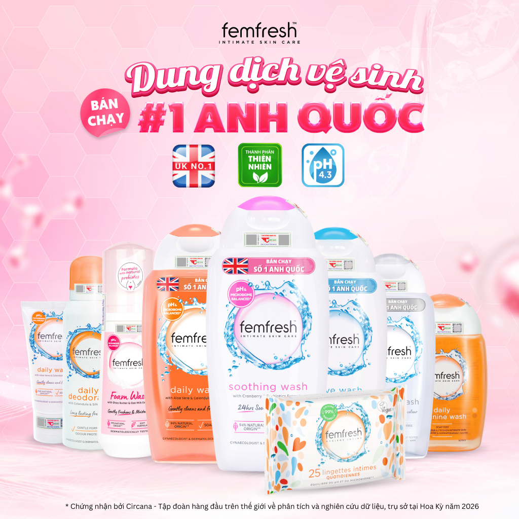 Dung Dịch Vệ Sinh Phụ Nữ Anh Quốc Femfresh. Dung dịch vệ sinh dưỡng ẩm dịu nhẹ cho vùng kín tươi mới