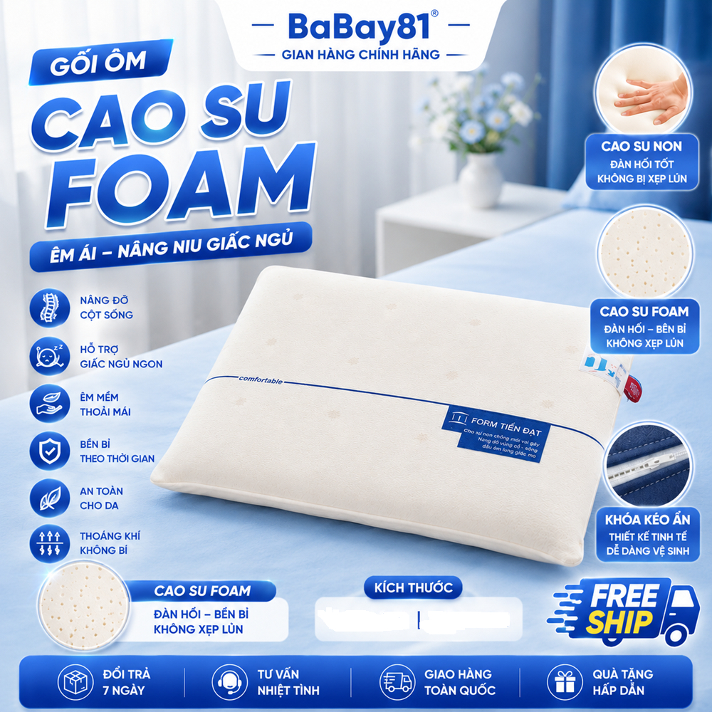 Gối Nằm Cao Su Foam Tiến Đạt 40x60cm Memory Foam Cao Cấp, Đàn Hồi Tốt, Êm Ái, Thoáng Khí