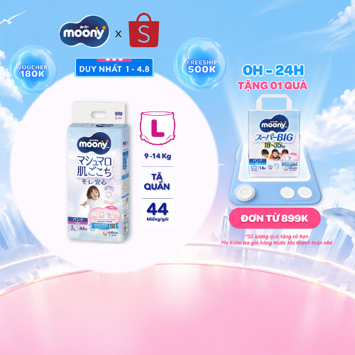 Tã quần cao cấp Moony Bé Gái L44/XL38/XXL26 - Nhập khẩu Nhật Bản