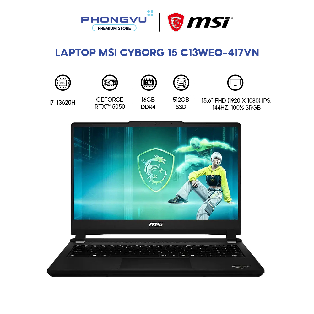 Laptop Gaming MSI Cyborg 15 C13WEO-417VN i7-13620H - RTX 5050, 16GB, 512GB SSD, Win 11 Home - BH 24 Tháng