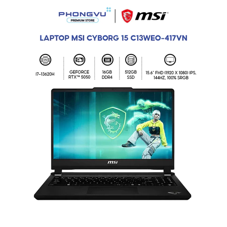 Laptop Gaming MSI Cyborg 15 C13WEO-417VN i7-13620H - RTX 5050, 16GB, 512GB SSD, Win 11 Home - BH 24 Tháng