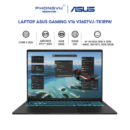 Laptop Gaming Asus V16 V3607VJ-TK189W Core 5 210H - RTX 3050, 16GB, 512GB SSD, Win 11 Home - BH 24 Tháng
