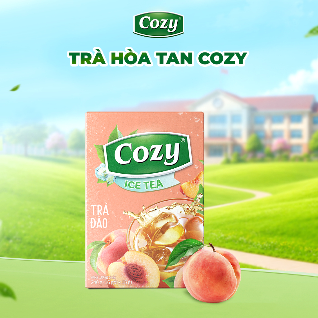 Trà Đào Cozy Hòa Tan Ice Tea (240gr – 16gói) Hương Đào Thơm Dịu, Giải Nhiệt Mùa Hè, Tiện Lợi Pha Phế
