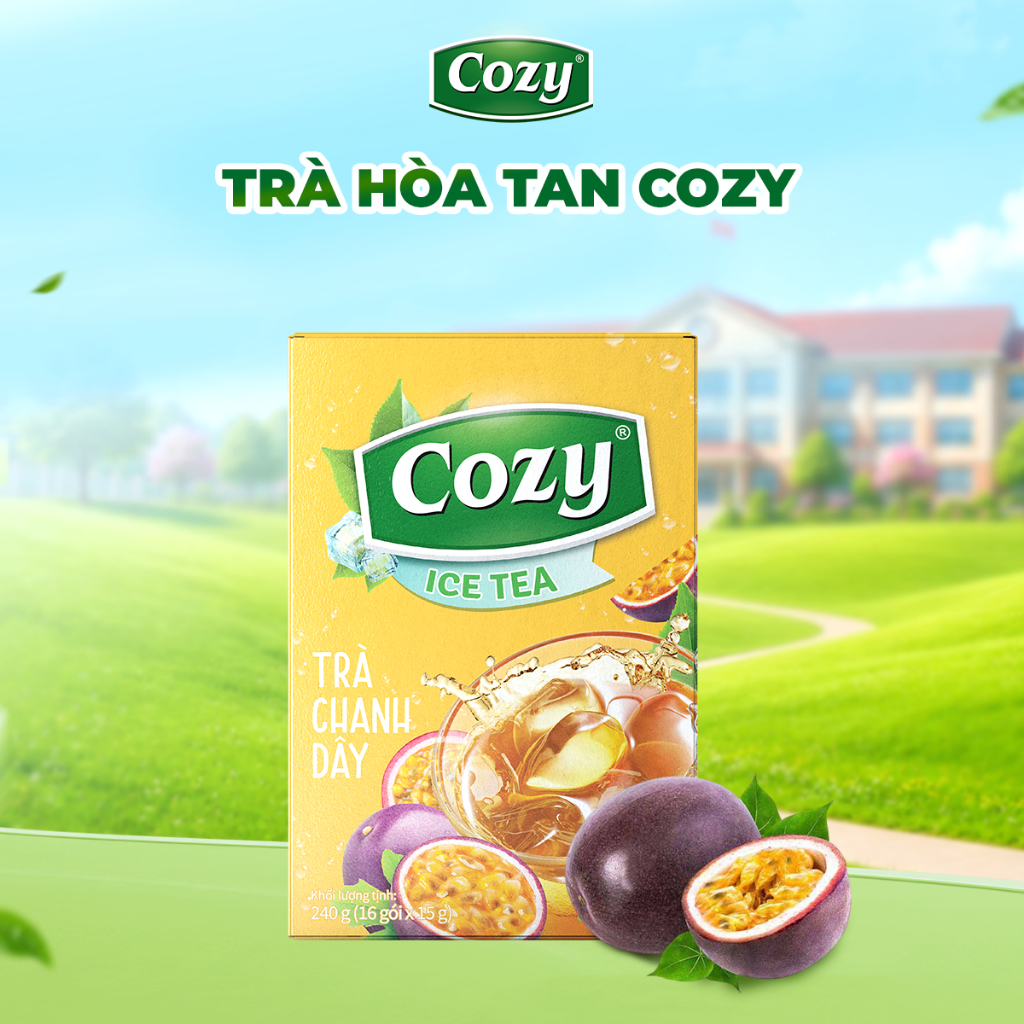 Trà Chanh Dây Cozy Hòa Tan Ice Tea (240gr – 16 gói) Hương Vị Chua Ngọt, Tươi Mát Tiện Lợi Tiện Lợi Pha Chế