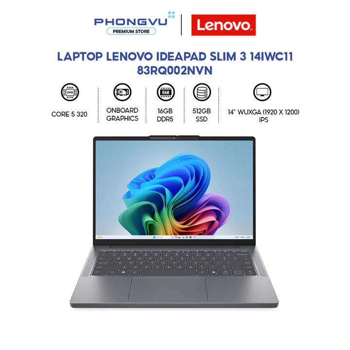 Laptop Lenovo IdeaPad Slim 3 14IWC11 83RQ002NVN Core 5 320 - 16GB, 512GB SSD, Win 11 Home SL - BH 24 Tháng
