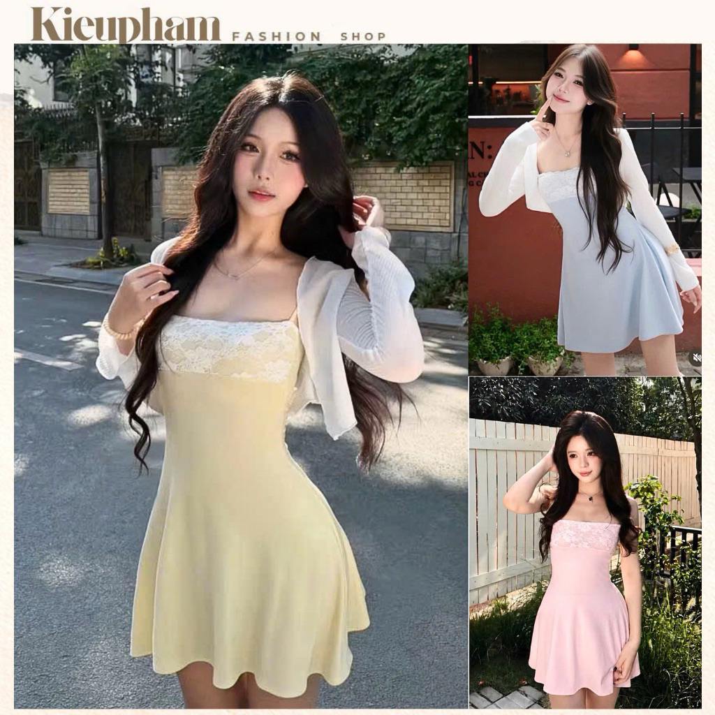 Váy Tiểu Thư “Hạ Thu” Viền Ren Dáng A Xoè Nhẹ Màu Pastel Dịu Dàng Nữ Tính Kèm Khoác Kieupham.shop