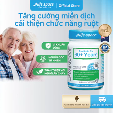 Men vi sinh Life Space 60+ Probiotic 60 viên hỗ trợ tiêu hóa và sức đề kháng, độc quyền Livestream - Chính hãng