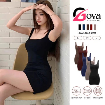Đầm HAI DÂY BẢN TO Ôm Body Chất Borip Cotton, Váy hai dây ngắn Sát Nách Siêu Sexy Mặc Đi Chơi, Đi Tiệc GOVA DB53