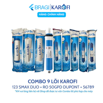 Combo 9 Lõi Lọc Nước Karofi Gồm Lõi 123 Smax Duo - Màng RO Dupont 50GPD - Lõi tính năng T33 Mineral Far ORP Nano