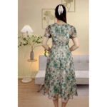 Đầm xòe trung niên cho mẹ - Cổ tròn tay búp - xanh hoa - TTV2096 — ảnh 5
