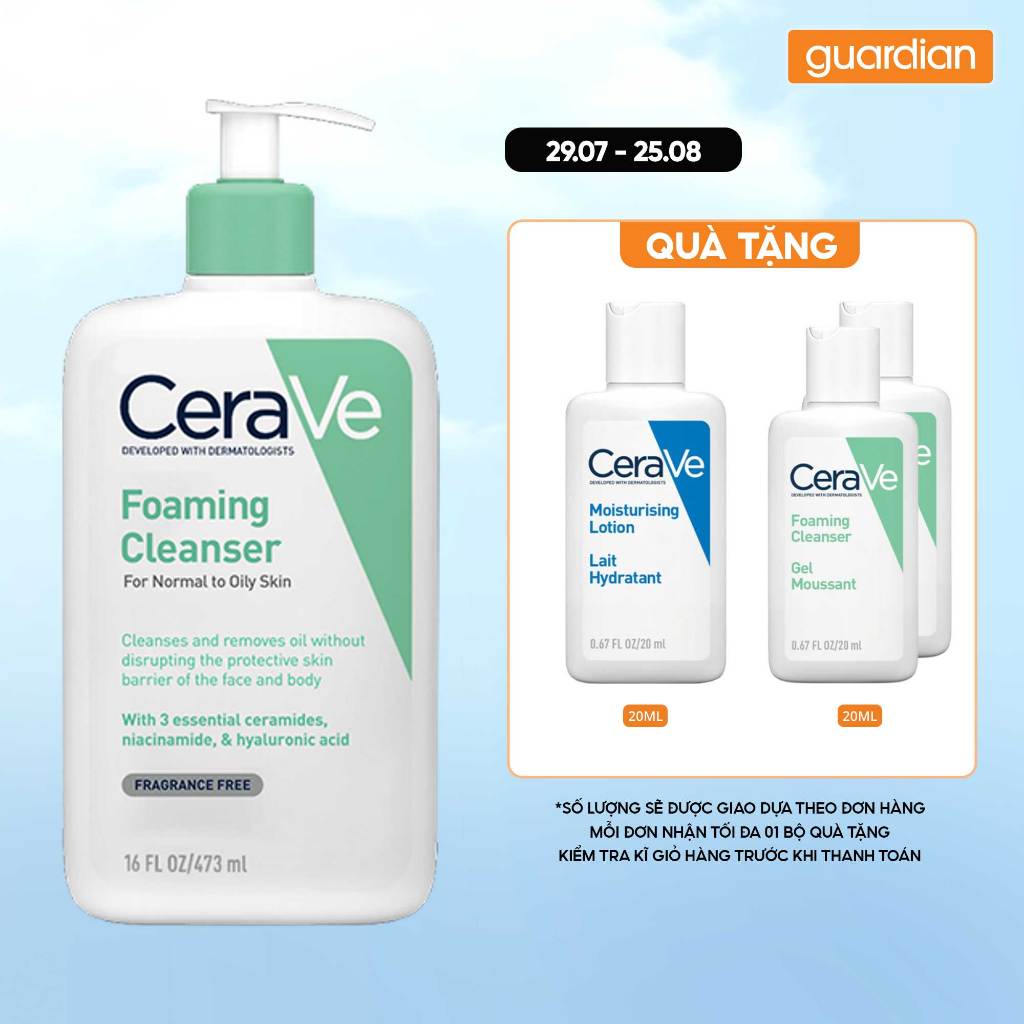 Sữa Rửa Mặt Tạo Bọt Cerave Foaming Cleanser Sạch Sâu Cho Da Thường Đến Da Dầu 473Ml