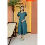 Đầm xòe trung niên cho mẹ - Cổ tròn tay hồ điệp - Xanh hoa - TTV2101 — ảnh 6