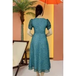 Đầm xòe trung niên cho mẹ - Cổ tròn tay hồ điệp - Xanh hoa - TTV2101 — ảnh 5