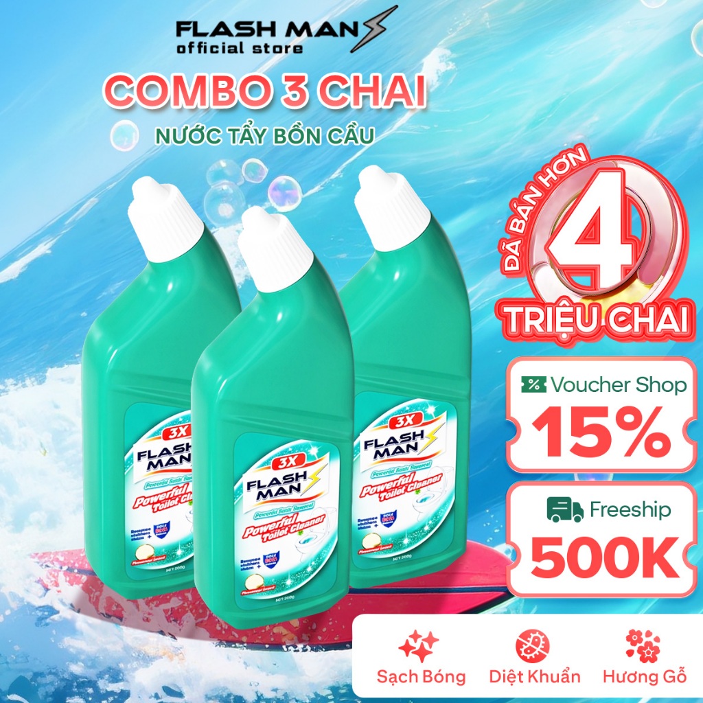 [COMBO 3 CHAI] Nước Tẩy Bồn Cầu Flashman 500g – Diệt Khuẩn 99.9% – Khử Mùi, Tẩy Sạch Vết Bẩn | BigBuy360 - bigbuy360.vn