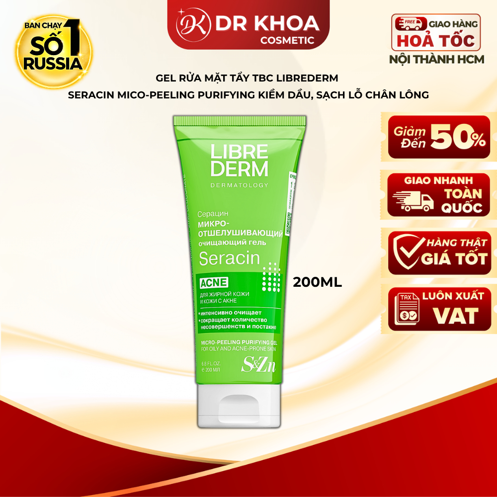 LIBREDERM Sữa rửa mặt sạch sâu Seracin Micro-Peeling Purifying Gel kiềm dầu, sạch lỗ chân lông 200ml