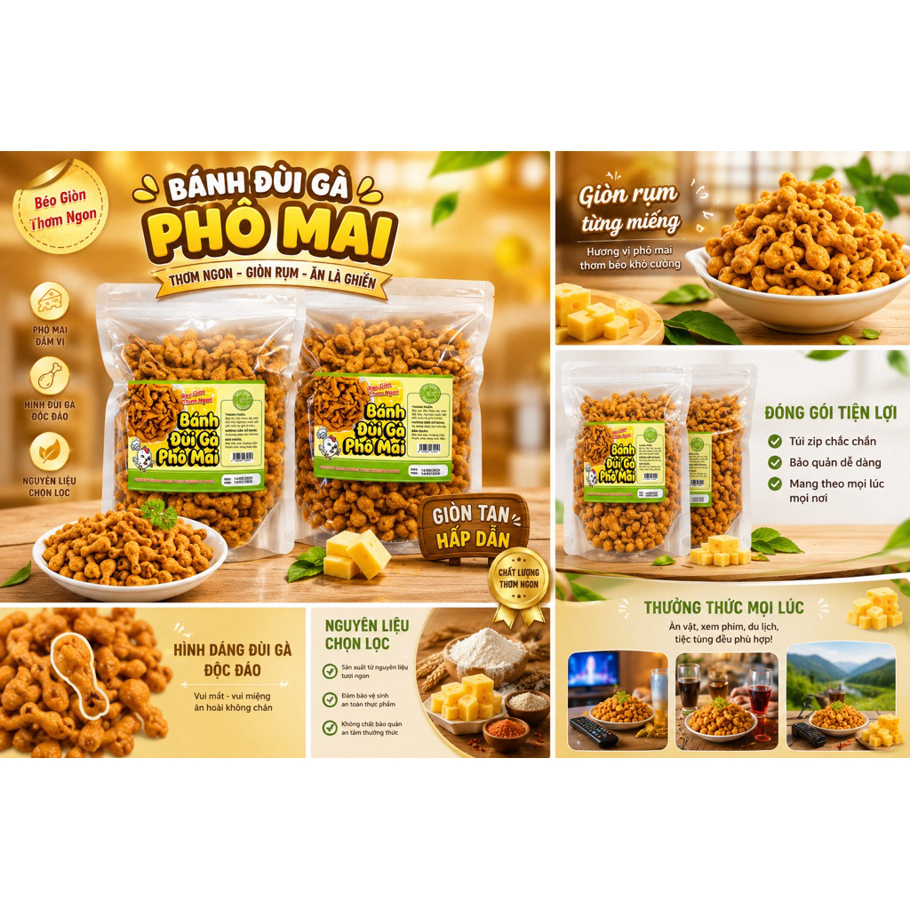 Bánh Phô Mai Đùi Gà Cay Giòn Rụm Thơm Béo Túi Zip 300gr & 500gr | BigBuy360 - bigbuy360.vn