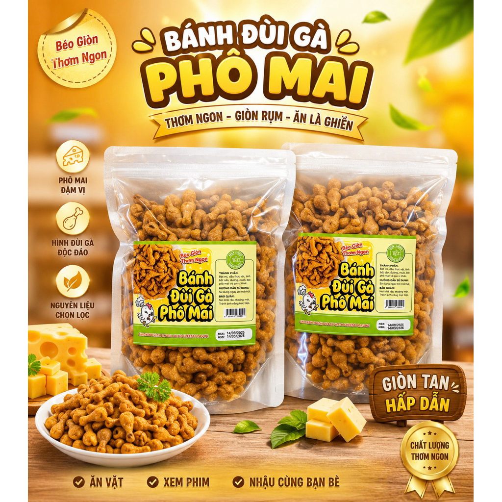 Bánh Phô Mai Đùi Gà Cay Giòn Rụm Thơm Béo Túi Zip 300gr & 500gr | BigBuy360 - bigbuy360.vn