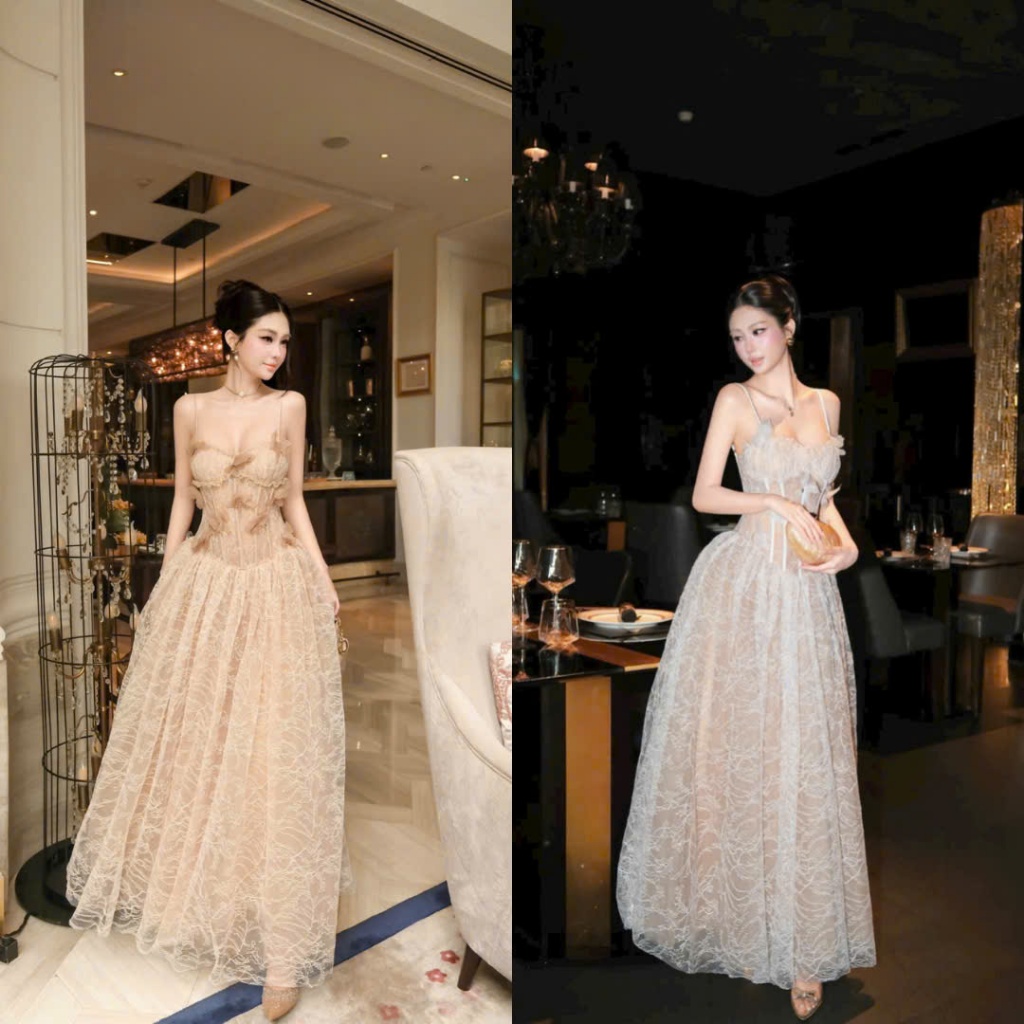 Đầm Dự Tiệc Corset Đính Bướm Dáng Xòe Sang Chảnh