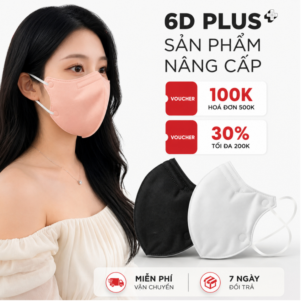 (6D Plus )Thùng 100-200 cái khẩu trang 6D Plus Thành Phát , Hàng Việt Nam Chất Lượng Cao