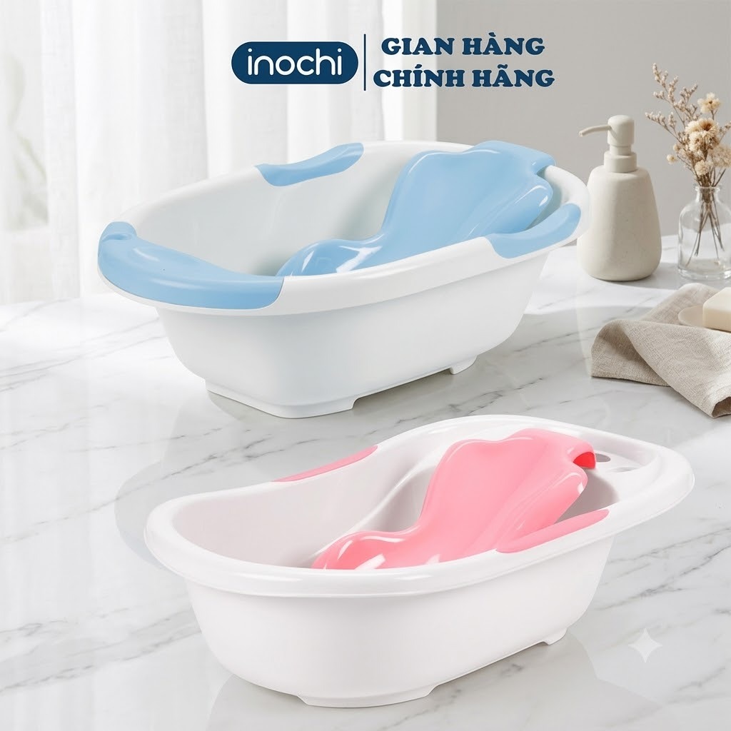 Thau tắm trẻ em kèm tựa Notoro -Chính hãng INOCHI Chống trượt chắc chắn bé sẽ luôn thoải mái khi tắm