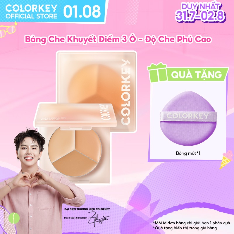 Bảng Che Khuyết Điểm Colorkey 3 Ô Che Phủ Cao Giúp Che Mụn, Quầng Thâm, Hiệu Chỉnh Màu Da 3.9g