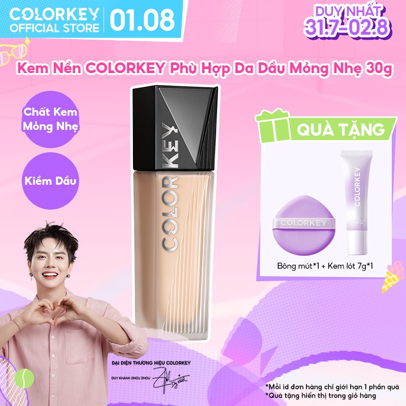 Kem Nền Colorkey Cho Da Dầu 30g - Mỏng Nhẹ Tự Nhiên, Kiềm Dầu, Không Mốc Nền, Lâu Trôi