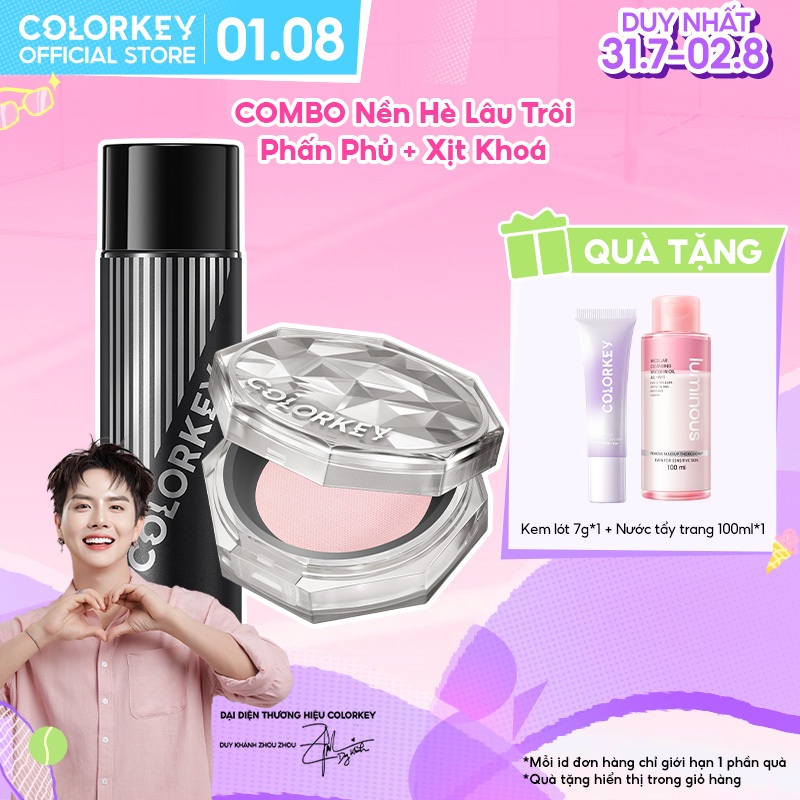 COMBO Xịt khóa COLORKEY vs Phấn Phủ Kiềm Dầu Lâu Trôi, Cho Lớp Nền Hoàn Hảo