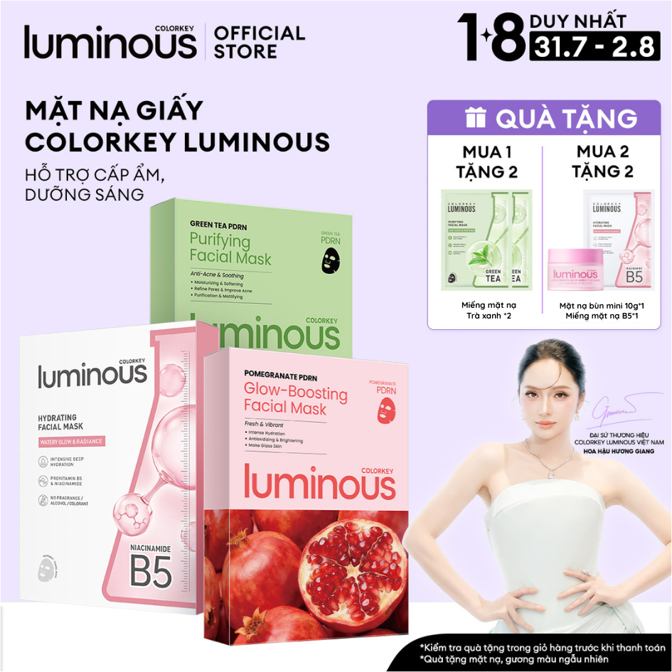 1 Hộp Mặt Nạ Giấy COLORKEY LUMINOUS Hỗ Trợ Cấp Ẩm PHIÊN BẢN NÂNG CẤP MỚI 10 miếng/hộp