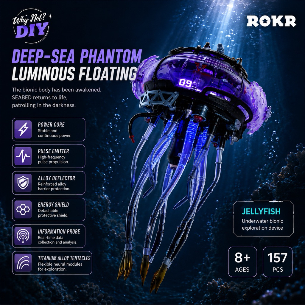 Mô hình lắp ráp DIY ROKR MI09 Jellyfish | Mô hình lắp ráp cơ khí 3D Sứa chuyển động đèn Led | Decor Quà tặng trang trí | BigBuy360 - bigbuy360.vn