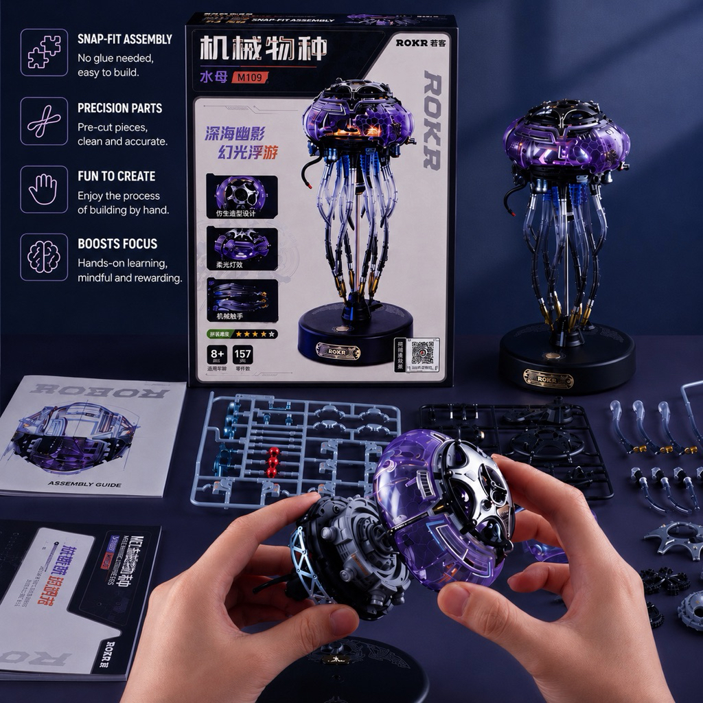 Mô hình lắp ráp DIY ROKR MI09 Jellyfish | Mô hình lắp ráp cơ khí 3D Sứa chuyển động đèn Led | Decor Quà tặng trang trí | BigBuy360 - bigbuy360.vn