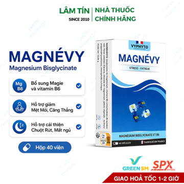 ( Mua combo giá tốt nhất ) Viên Uống Magie bisglycinate MAGNEVY Bổ sung Magie và vitamin B6 cho cơ thể hộp 40 viên