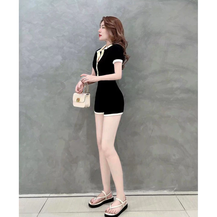 Jumpsuit Body, Jumsuit Đùi Cổ Trụ, Có Viền, Jumsuit Cho Nữ