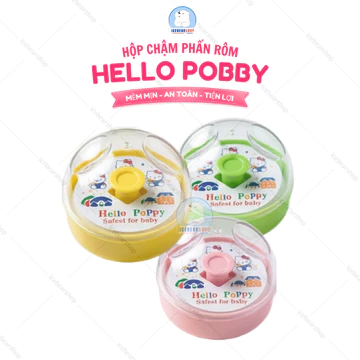 Bông Dặm Phấn Rôm HELLO POPPY Hộp Đựng Phấn Rôm Có Bông Cotton Mềm Mịn Chống Hăm Tã Cho Bé Sơ Sinh 3 Màu Vàng, Lá,Hồng