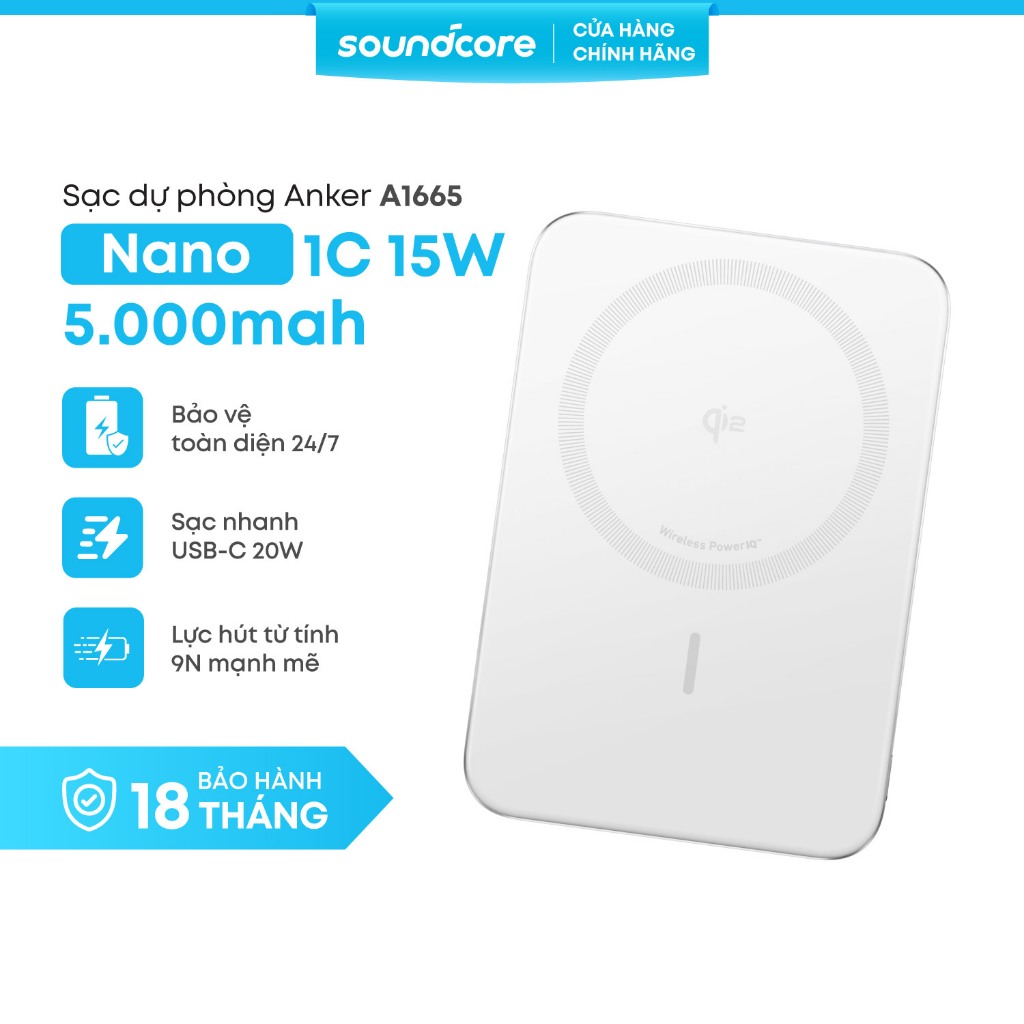 Sạc dự phòng từ tính không dây Anker Nano Maggo 5000mAh 15W | Mỏng nhỏ gọn - A1665| BH 18 tháng | BigBuy360 - bigbuy360.vn